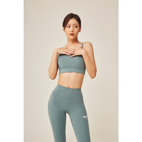 Bộ Áo Bra Và Quần Legging NERDY FIT Slim Cotton Màu Xanh Green
