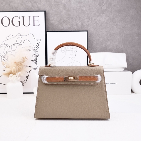 Túi Xách Hermes Remake Korea Kelly Nâu 2 Màu Size 22cm