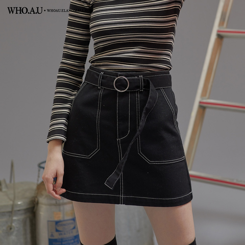 Chân Váy Bò Whoau WHWHA2351F Màu Đen