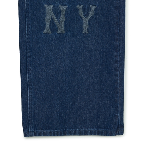 Quần Bò Denim Ống Rộng MLB Logo Thêu Màu Xanh