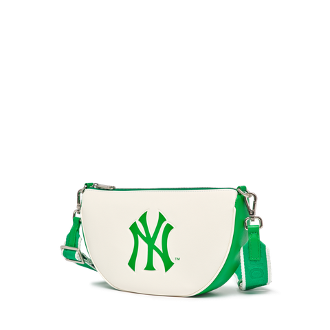 Túi Đeo Vai MLB Basic Round Cross Logo Chữ NY Màu Trắng Xanh