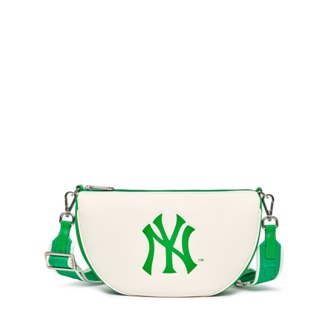 Túi Đeo Vai MLB Basic Round Cross Logo Chữ NY Màu Trắng Xanh
