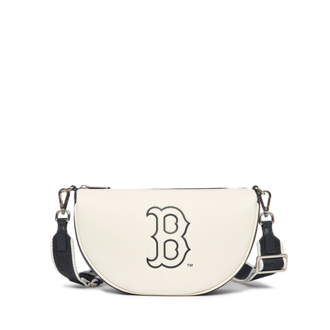 Túi Đeo Vai MLB Basic Round Cross Logo Chữ B Màu Trắng Đen