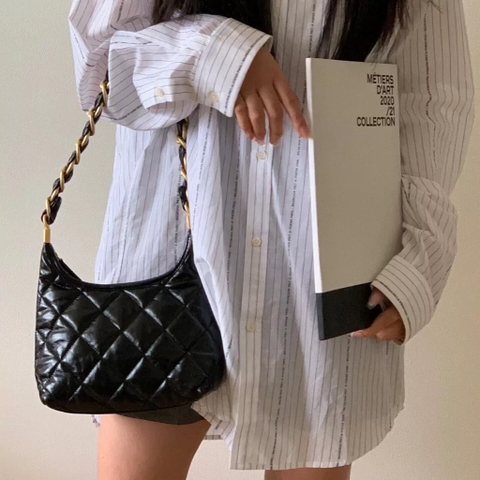 Túi Hobo Chanel Dây Xích Bản Hàn 20cm Màu Đen