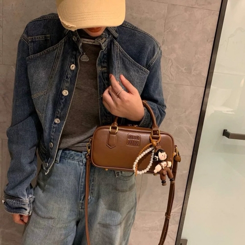 Túi Miumiu Bản Hàn Da Bê Size 22cm Màu Nâu Cafe