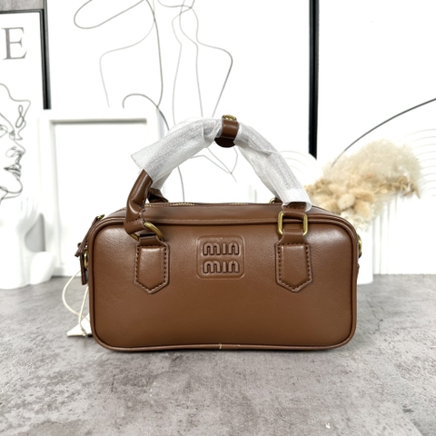 Túi Miumiu Bản Hàn Da Bê Size 22cm Màu Nâu Cafe