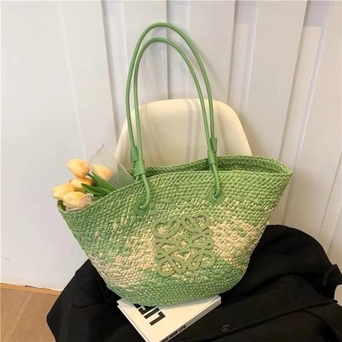 Túi Tote Đi Biển Loewe Đan Cói Size 26 cm