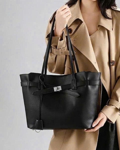 Túi Xách Balen Bel Air Small Tote Da Bê Màu Đen 28 cm