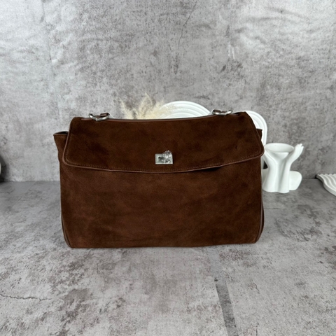 Túi Xách Balenciaga Rodeo Bản Hàn Da Lộn 35cm Màu Nâu
