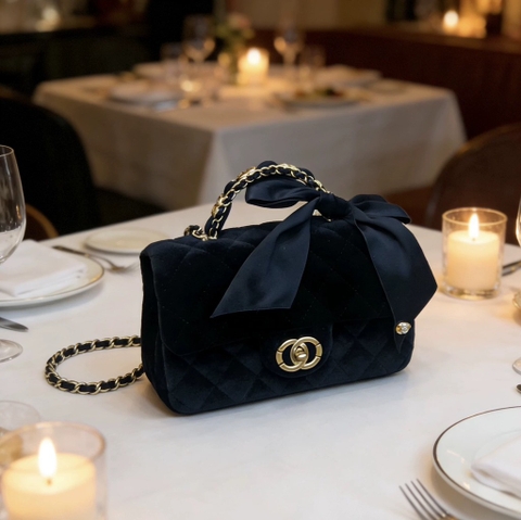 Túi Xách Chanel Thắt Nơ Chất Nhung Size 20cm