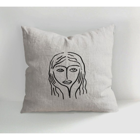 Gối tựa handmade linen - cô gái - trang trí phòng khách, nhà cửa, quán cà phê - phong cách tối giản, Hàn Quốc, Scandina
