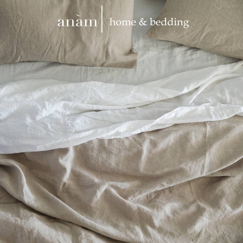 Set ga giường và vỏ gối cao cấp linen premium100%  màu kem cực đẹp.