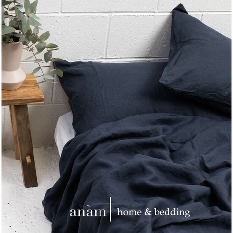 Set ga giường cao cấp linen cao cấp premium100%  màu xanh đen