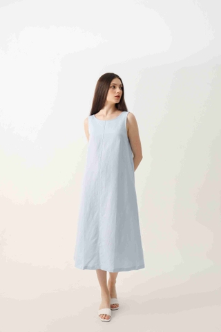 Đầm sát nách dáng xòe cột nơ vai  linen tưng premium cao cấp - ANAM