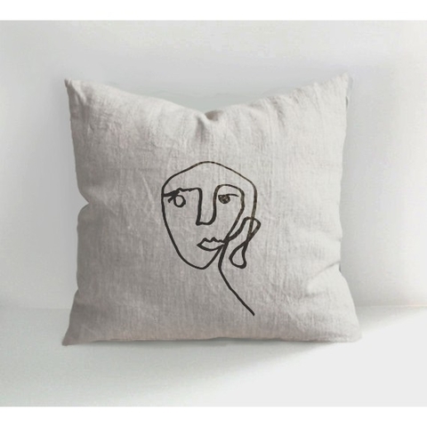 Gối tựa handmade linen - hình khuôn mặt - trang trí phòng khách, nhà cửa, quán cà phê phong cách tối giản