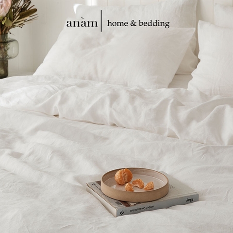 Set ga giường và vỏ gối cao cấp linen premium100%  màu trắng cực đẹp