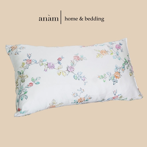 Vỏ gối lụa tencel cao cấp họa tiết hoa hồng Bulgaria mịn mướt - anam home and bedding