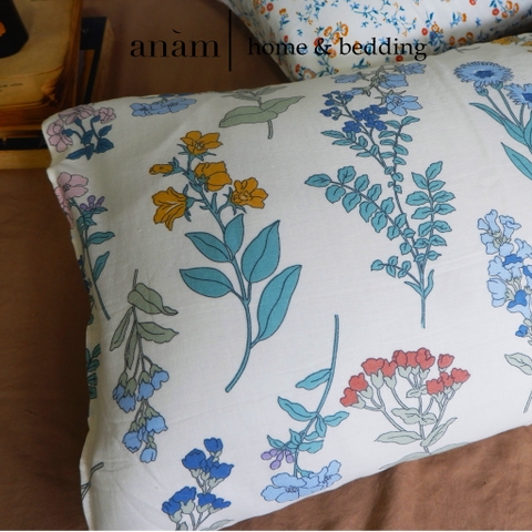anam home - vỏ gối nằm Cotton xô cao cấp  50x70 cm, 40x60 cm họa tiết hoa theo phong cách vintage, mid-century