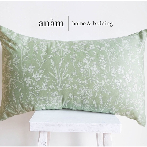 anam - vỏ gối nằm Cotton cao cấp 50x70, 40x60 cm họa tiết cành lá trắng nền xanh, mềm mịn, thân thiện với da người dùng