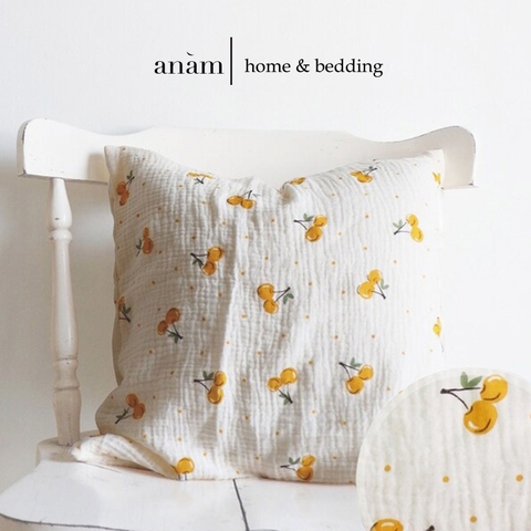 Gối tựa quả cherry handmade vải Muslin - trang trí phòng khách, nhà cửa, quán cà phê - phong cách tối giản, Hàn Quốc