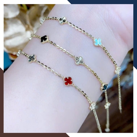 Lắc Tay Vàng Cỏ 4 Lá Đen, Đỏ, Trắng Cho Nữ LTVN149 | Vàng Ý 10k