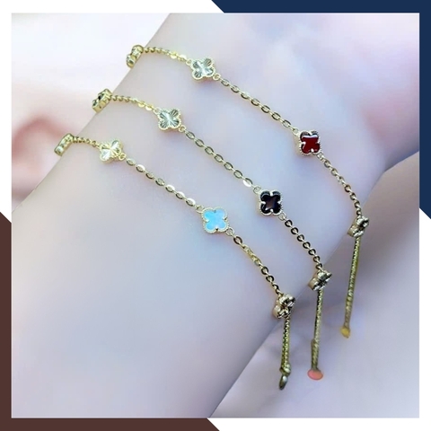 Lắc Tay Vàng Cỏ 4 Lá Đen, Đỏ, Trắng Cho Nữ LTVN149 | Vàng Ý 10k