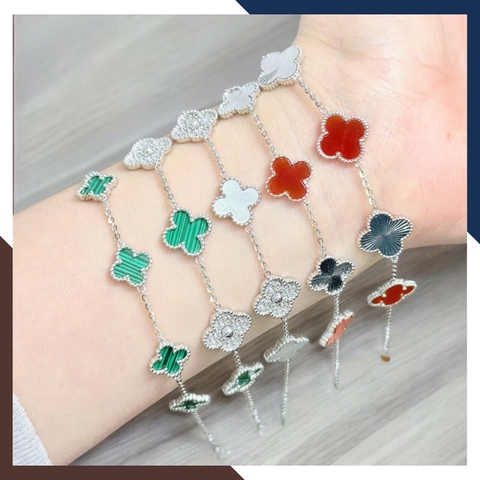 Lắc Tay Cỏ 4 Lá Vàng Trắng 10k Màu Đen, Đỏ, Trắng, Xanh Cho Nữ May Mắn Mã LTVN97