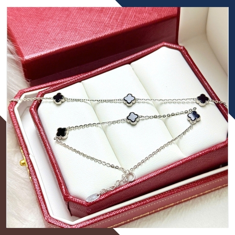 Lắc Tay Cỏ 4 Lá Vàng Trắng 10k Màu Đen, Đỏ, Trắng, Xanh Cho Nữ May Mắn Mã LTVN97