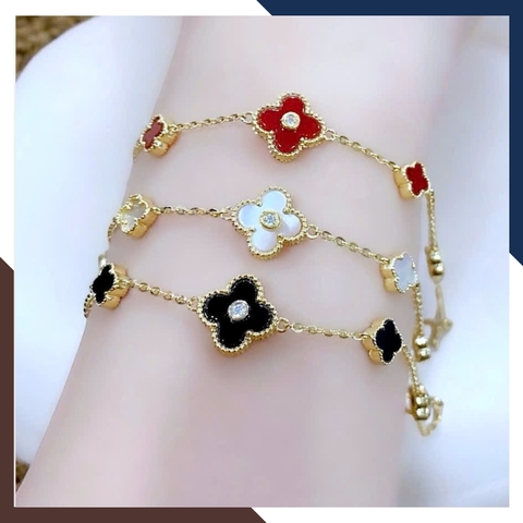 Lắc Tay Vàng Cỏ 4 Lá Đen, Đỏ, Trắng Cho Nữ LTVN149 | Vàng Ý 10k