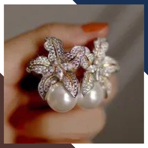 Bông tai ngọc trai thật mẫu hoa to mới đẹp mã BTNT14