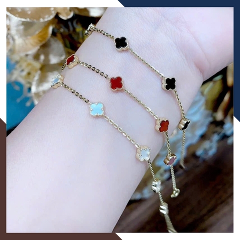 Lắc Tay Vàng Cỏ 4 Lá Đen, Đỏ, Trắng Cho Nữ LTVN149 | Vàng Ý 10k