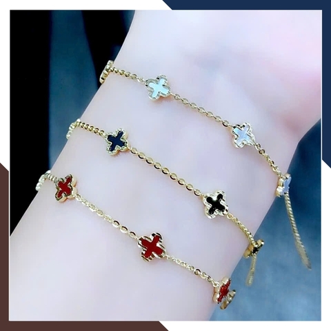 Lắc Tay Vàng Cỏ 4 Lá Đen, Đỏ, Trắng Cho Nữ LTVN149 | Vàng Ý 10k