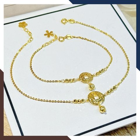 Lắc Tay/Lắc Chân Vàng Nữ 10K Mix Charm Kim Tiền May Mắn & Tài Lộc BTSV22