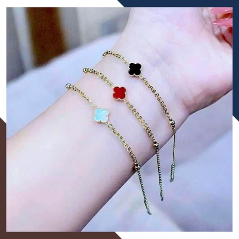 Lắc Tay Vàng Cỏ 4 Lá Đen, Đỏ, Trắng Cho Nữ LTVN149 | Vàng Ý 10k