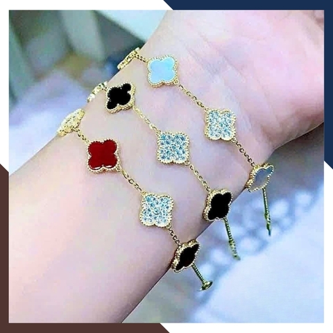Lắc Tay Vàng Cỏ 4 Lá Đen, Đỏ, Trắng Cho Nữ LTVN149 | Vàng Ý 10k