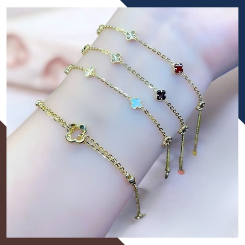 Lắc Tay Vàng Cỏ 4 Lá Đen, Đỏ, Trắng Cho Nữ LTVN149 | Vàng Ý 10k