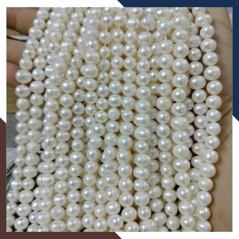 Bán sỉ chuỗi ngọc trai nguyên liệu size 7-8mm cao cấp màu trắng hồng tím làm vòng cổ vòng tay mã AC280