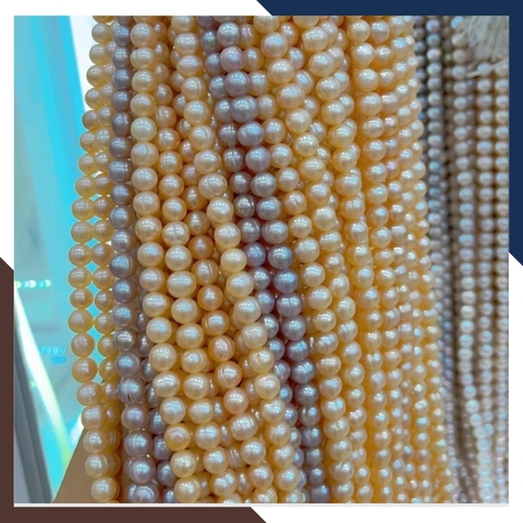 Bán sỉ chuỗi ngọc trai nguyên liệu size 7-8mm màu trắng hồng tím làm vòng cổ vòng tay mã AC200