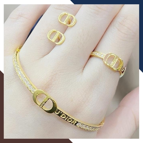 Bộ trang sức Dior vàng tây 10k gồm vòng tay, nhẫn và bông tai mã TL1764127