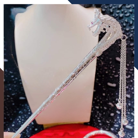 Bộ trang sức hầu đồng gồm Kiềng cổ, kiềng tay, trâm cài tóc, bông tai và khánh bằng bạc ta nguyên chất mã 46C5762