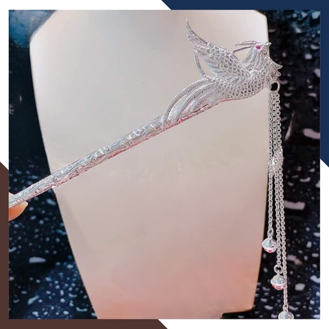 Bộ trang sức hầu đồng gồm Kiềng cổ, kiềng tay, trâm cài tóc, bông tai và khánh bằng bạc ta nguyên chất mã 46C5762