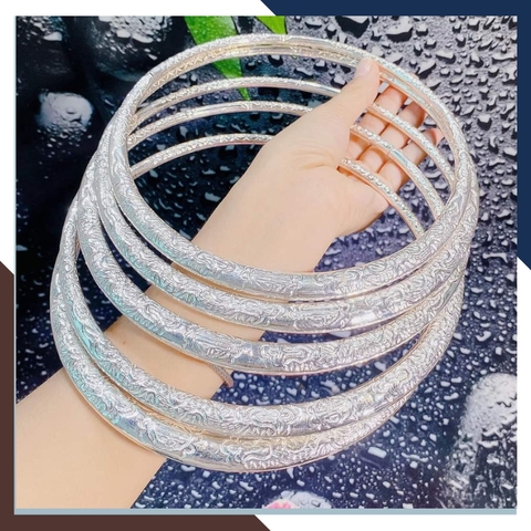 Bộ trang sức hầu đồng gồm Kiềng cổ, kiềng tay, trâm cài tóc, bông tai và khánh bằng bạc ta nguyên chất mã 46C5762