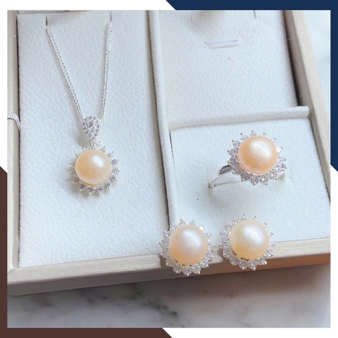 Bộ Trang Sức Ngọc Trai Bạc Hình Hoa Hướng Dương BTSNT168 – Lấp Lánh Như Ánh Mặt Trời