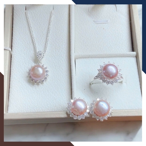 Bộ Trang Sức Ngọc Trai Bạc Hình Hoa Hướng Dương BTSNT168 – Lấp Lánh Như Ánh Mặt Trời