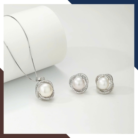 Bộ Trang Sức Ngọc Trai Bạc Xi Bạch Kim BTSNT126 – Kiêu Sa & Đẳng Cấp Quý Cô