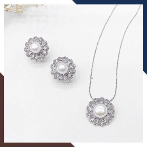 Bộ Trang Sức Ngọc Trai Bạc Xi Bạch Kim BTSNT126 – Kiêu Sa & Đẳng Cấp Quý Cô