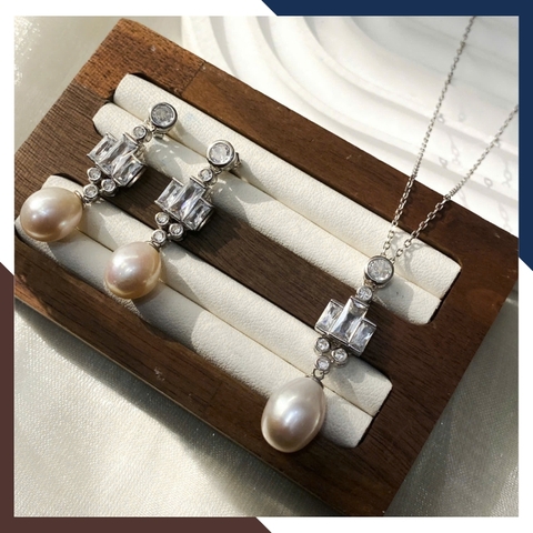 Bộ Trang Sức Ngọc Trai Bạc Xi Bạch Kim BTSNT126 – Kiêu Sa & Đẳng Cấp Quý Cô