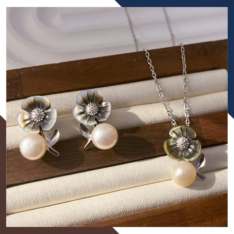 Bộ Trang Sức Ngọc Trai Bạc Xi Bạch Kim BTSNT126 – Kiêu Sa & Đẳng Cấp Quý Cô