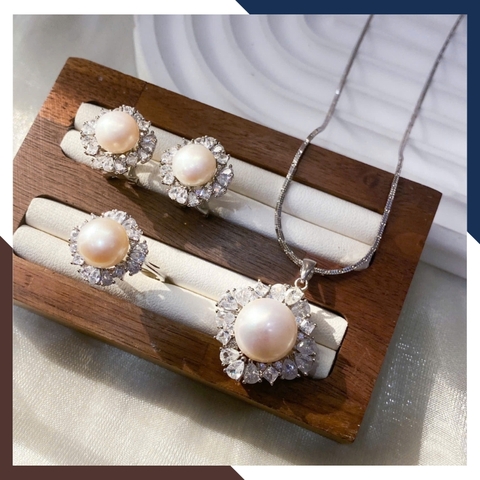 Bộ Trang Sức Ngọc Trai Bạc Xi Bạch Kim BTSNT126 – Kiêu Sa & Đẳng Cấp Quý Cô