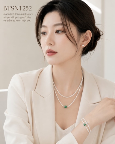 Bộ Trang Sức Ngọc Trai BTSNT252 – Layering 2 Tầng Phối Đá Xanh Quiet Luxury Thanh Lịch